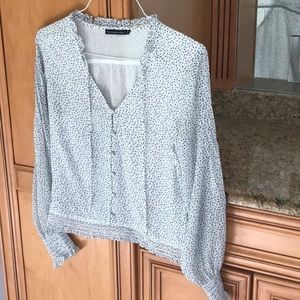 Abercrombie navy/white blouse with smocking on bottom and sleeves